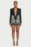 Vesper Crystal-Fringe Blazer Mini Dress in Black Pearl – front