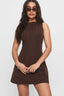 Marlowe Corduroy High-Neck Mini Dress in Chocolate – front
