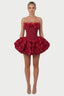 Thalia Strapless Floral Ruffle Mini Dress in Claret – front