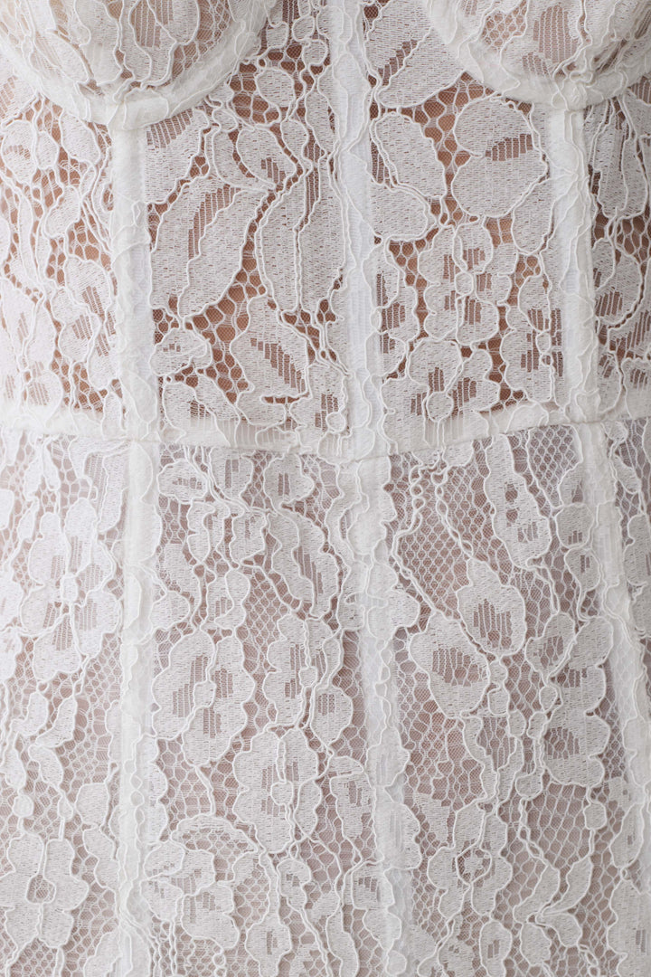 Ottilie Lace And Mesh Midi Dress - White