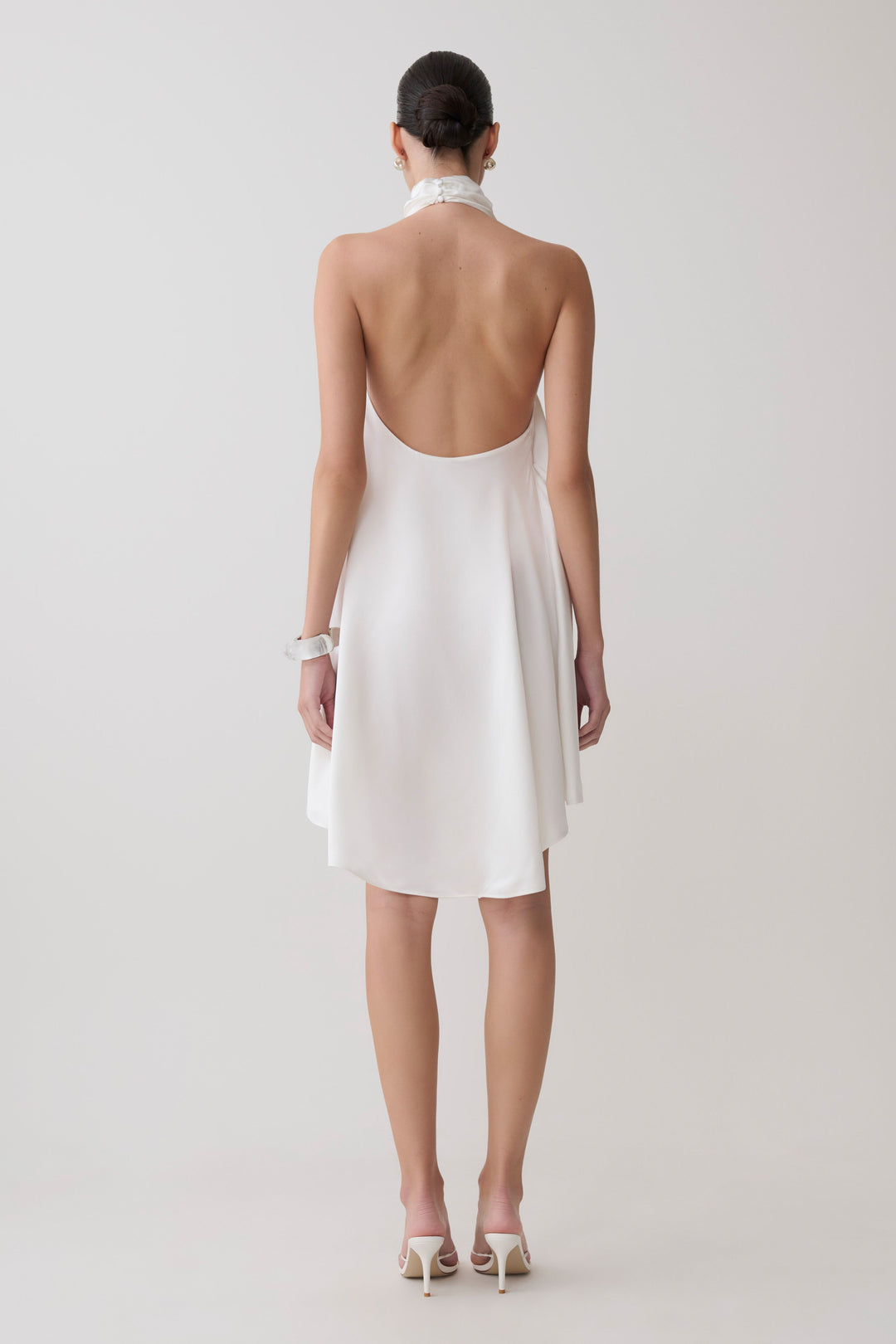 Sydney Asymmetrical Satin Halter Mini Dress - Ivory