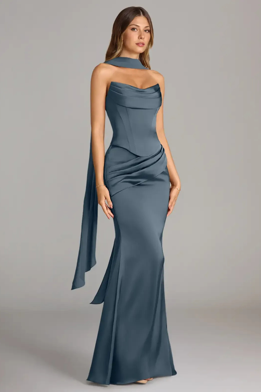 Ottavia Strapless Satin Maxi Dress