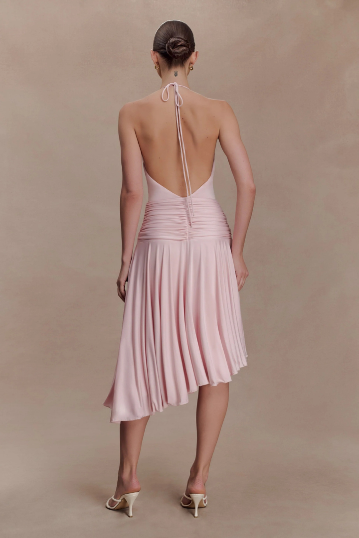 Zelda Asymmetric Slinky Midi Dress