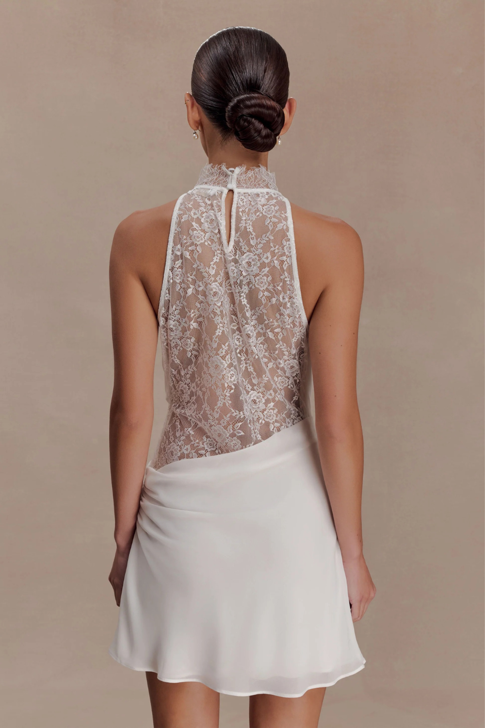 Arra Chiffon And Lace Halter Mini Dress