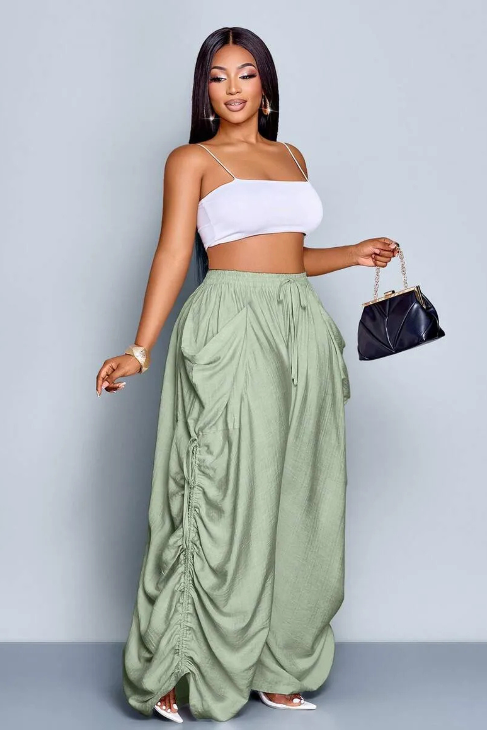 Aliyah Ruched Wide-Leg Pants