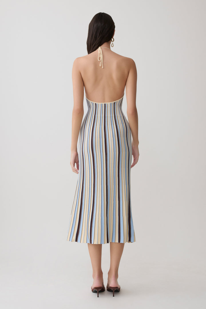 Dalani Halterneck Knit Midi Dress - Blue/Chocolate