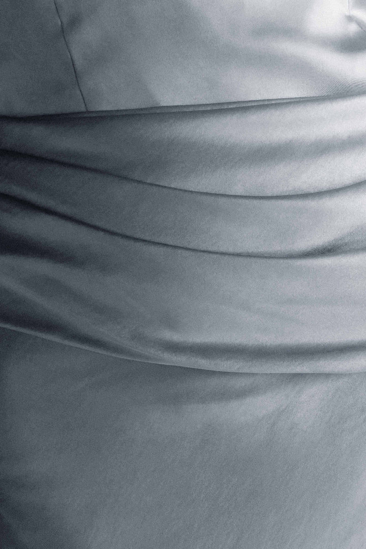 Jasmine Strapless Satin Maxi Dress - Frosted Blue