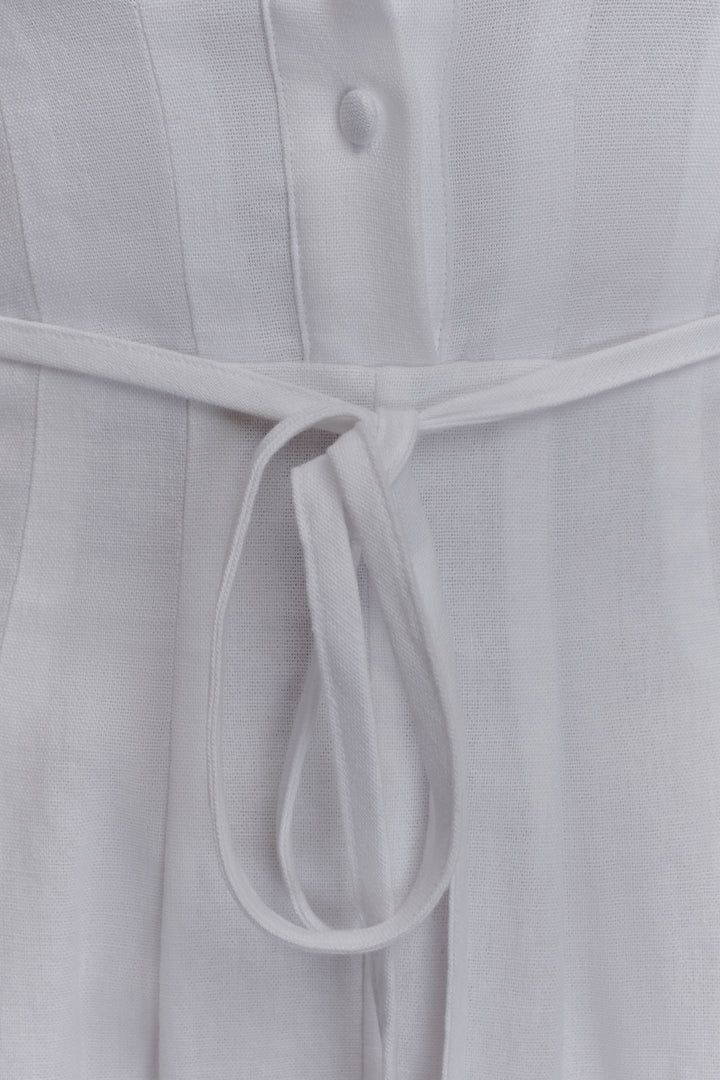 Aysha Buttoned Linen Midi Dress - White