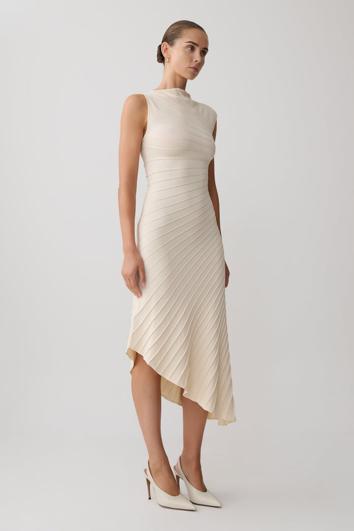Milasandra Pleated Knit Dress - Ivory