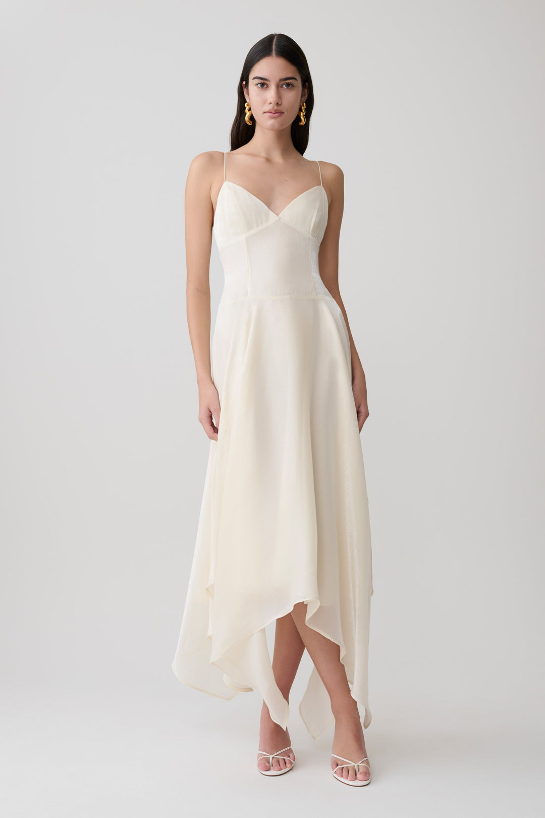 Naomi Satin Asymmetric Hem Maxi Dress - Ivory