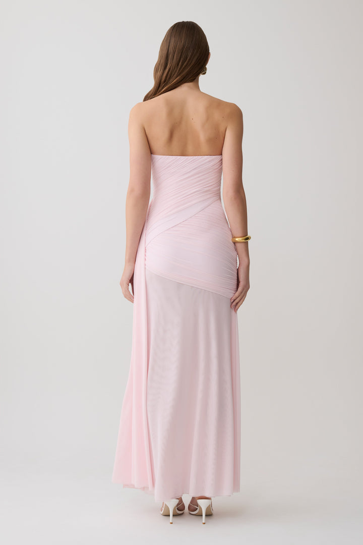 Monet Strapless Ruched Mesh Maxi Dress - Ballet Pink