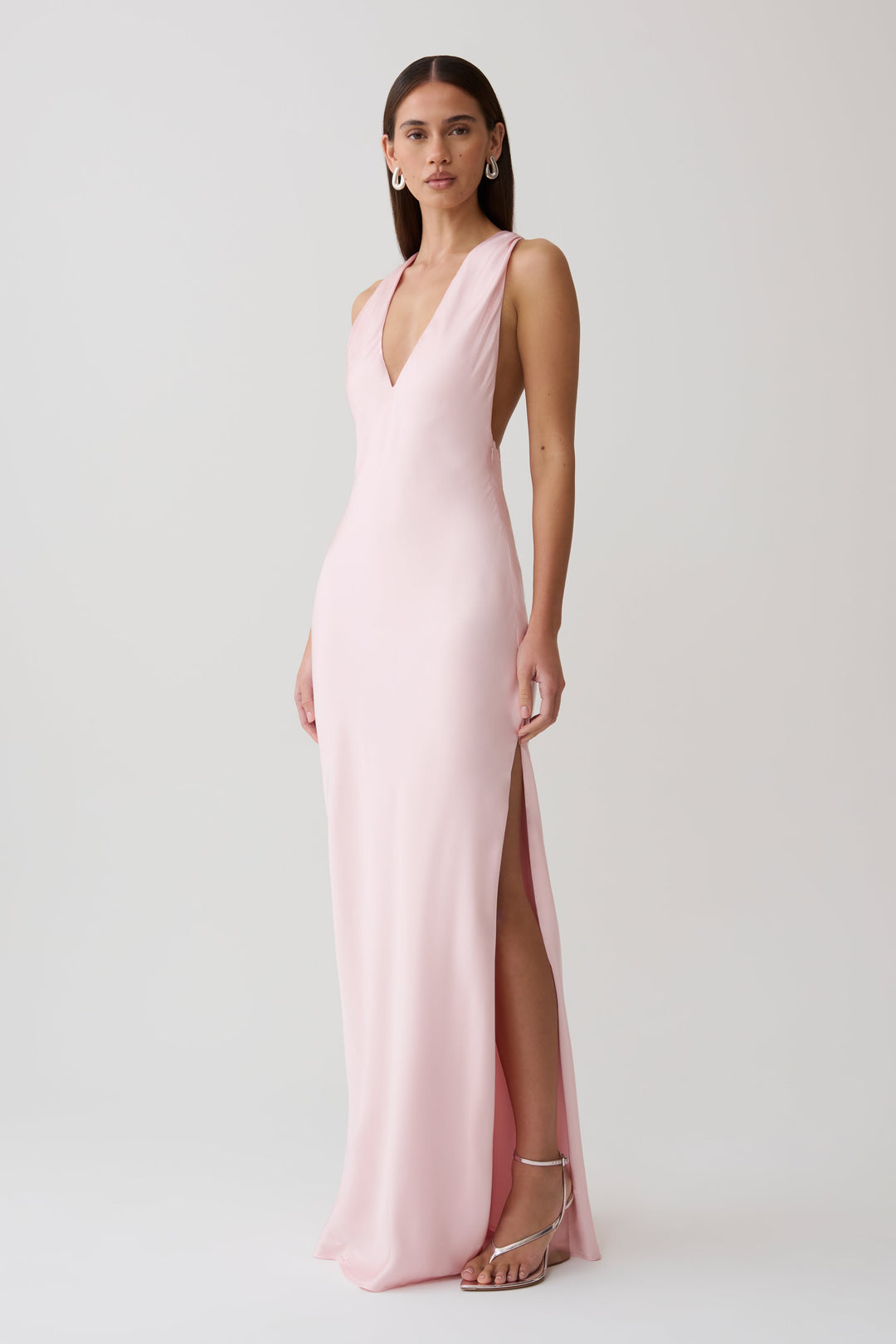 Winnie Halter Satin Maxi Dress With Hardware - Pale Pink