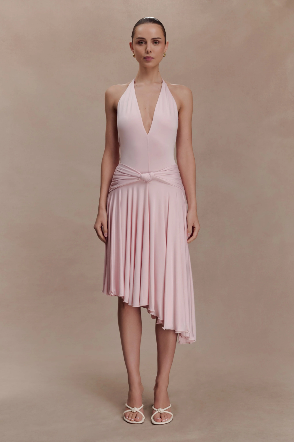 Zelda Asymmetric Slinky Midi Dress