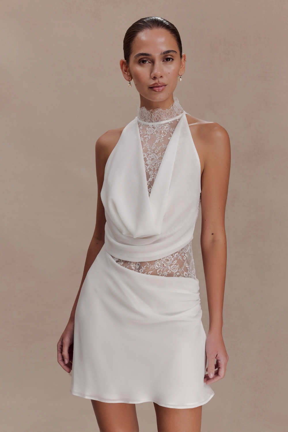 Arra Chiffon And Lace Halter Mini Dress