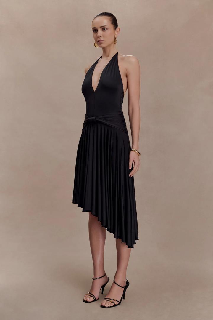 Zelda Asymmetric Slinky Midi Dress
