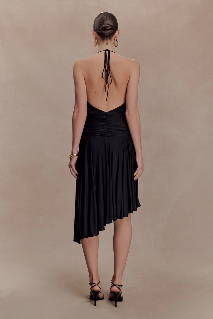 Zelda Asymmetric Slinky Midi Dress