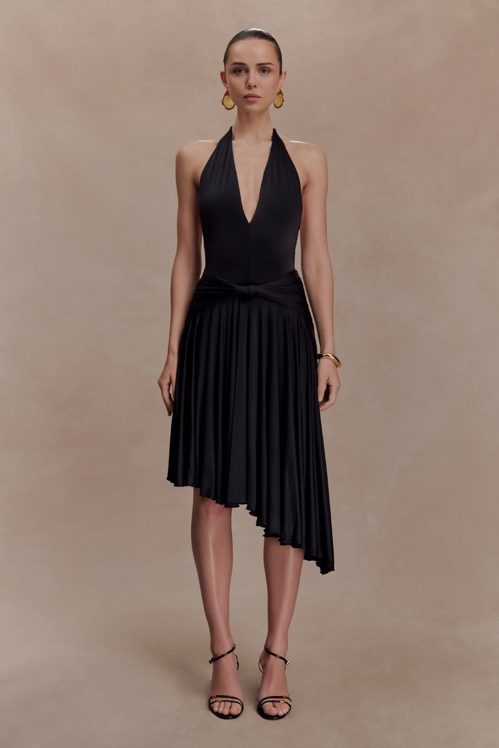 Zelda Asymmetric Slinky Midi Dress