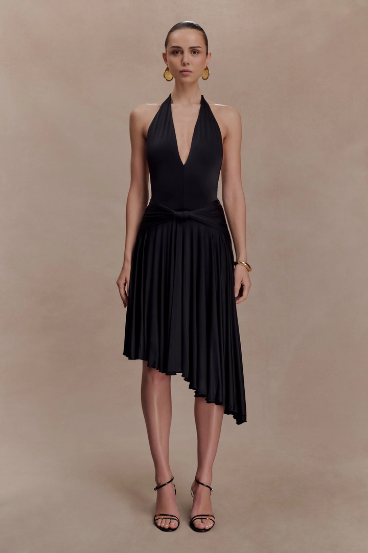 Zelda Asymmetric Slinky Midi Dress