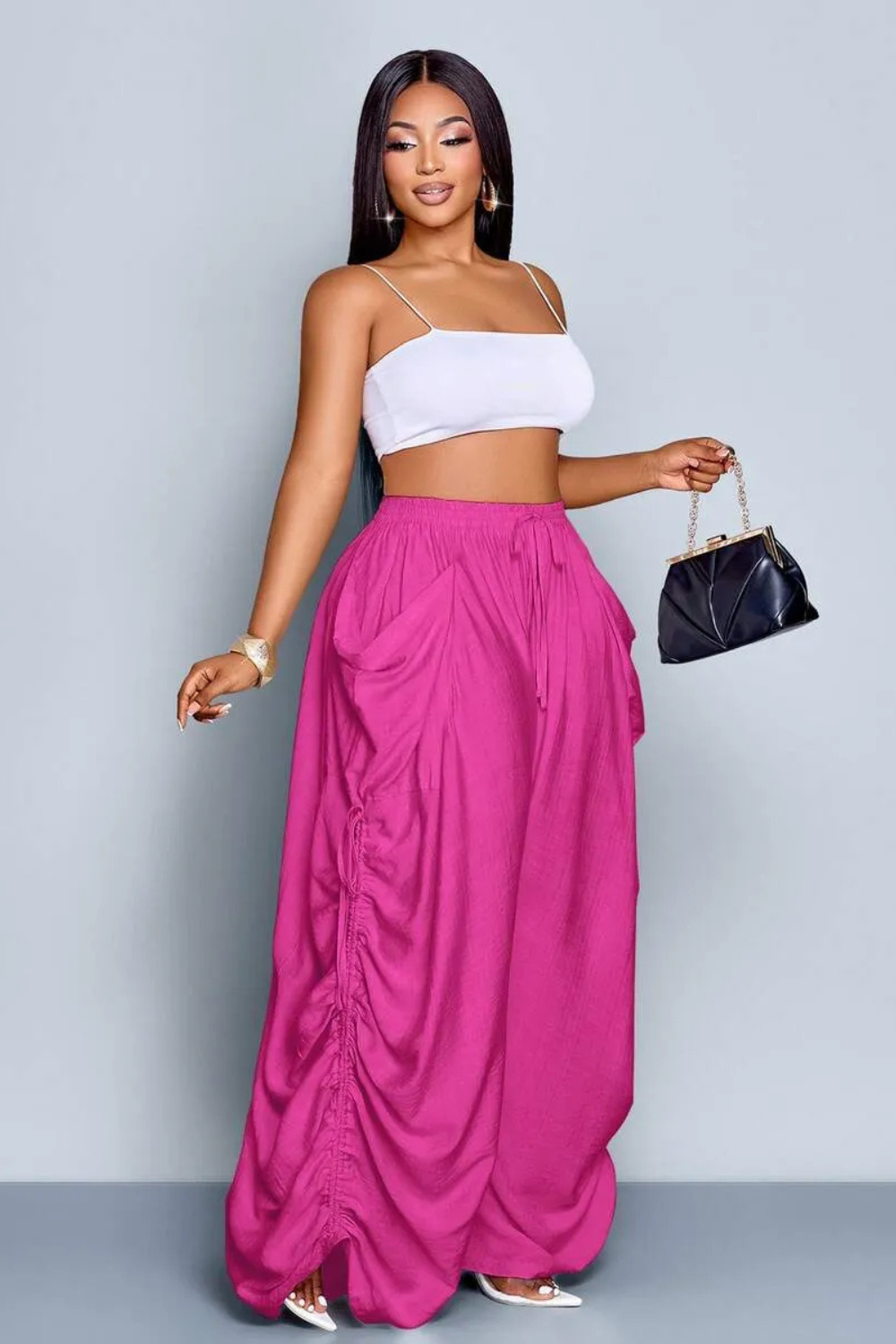 Aliyah Ruched Wide-Leg Pants