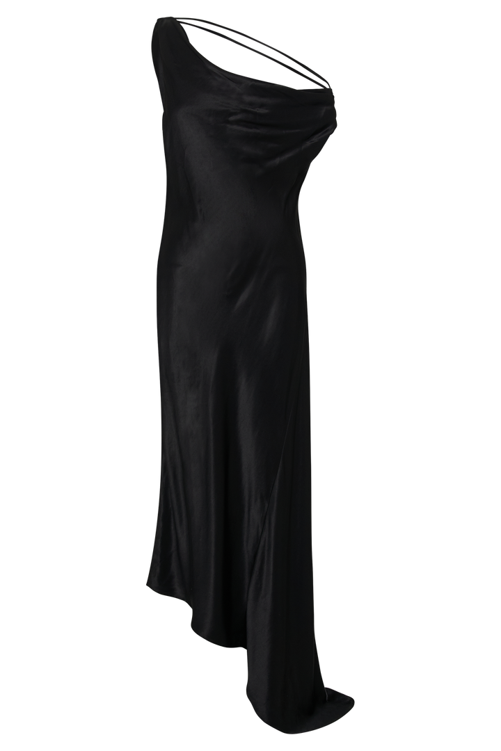 Yvette Slip Maxi Dress With Asymmetrical Hem - Black