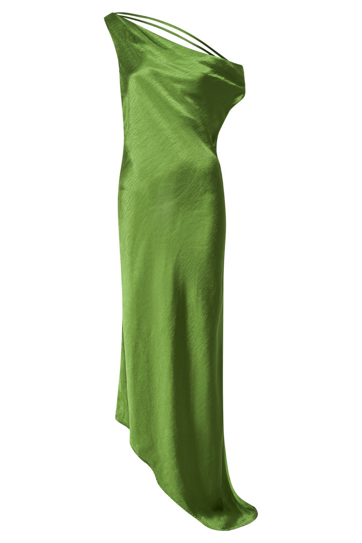 Yvette Slip Maxi Dress With Asymmetrical Hem - Emerald