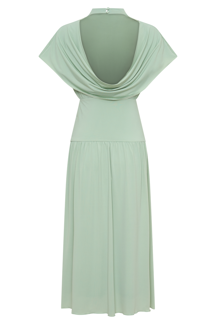 Ailla High Neck Cowl Midi Dress - Aqua Grey