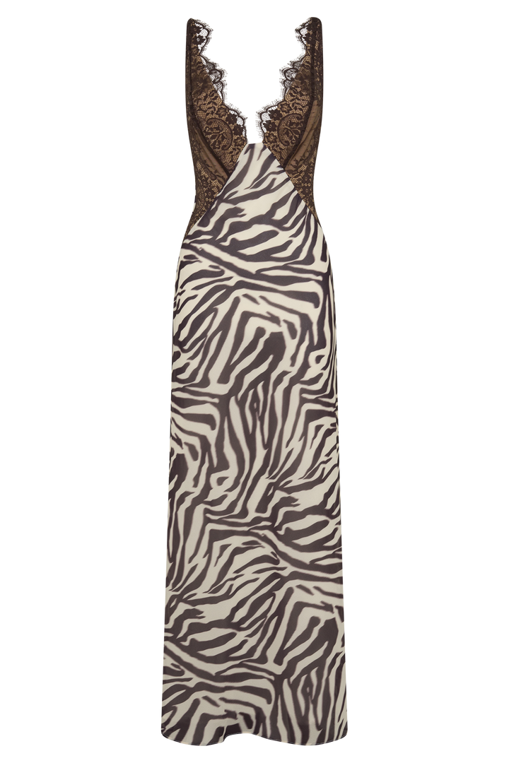 Angeline Lace And Chiffon Maxi Dress - Abstract Zebra Print