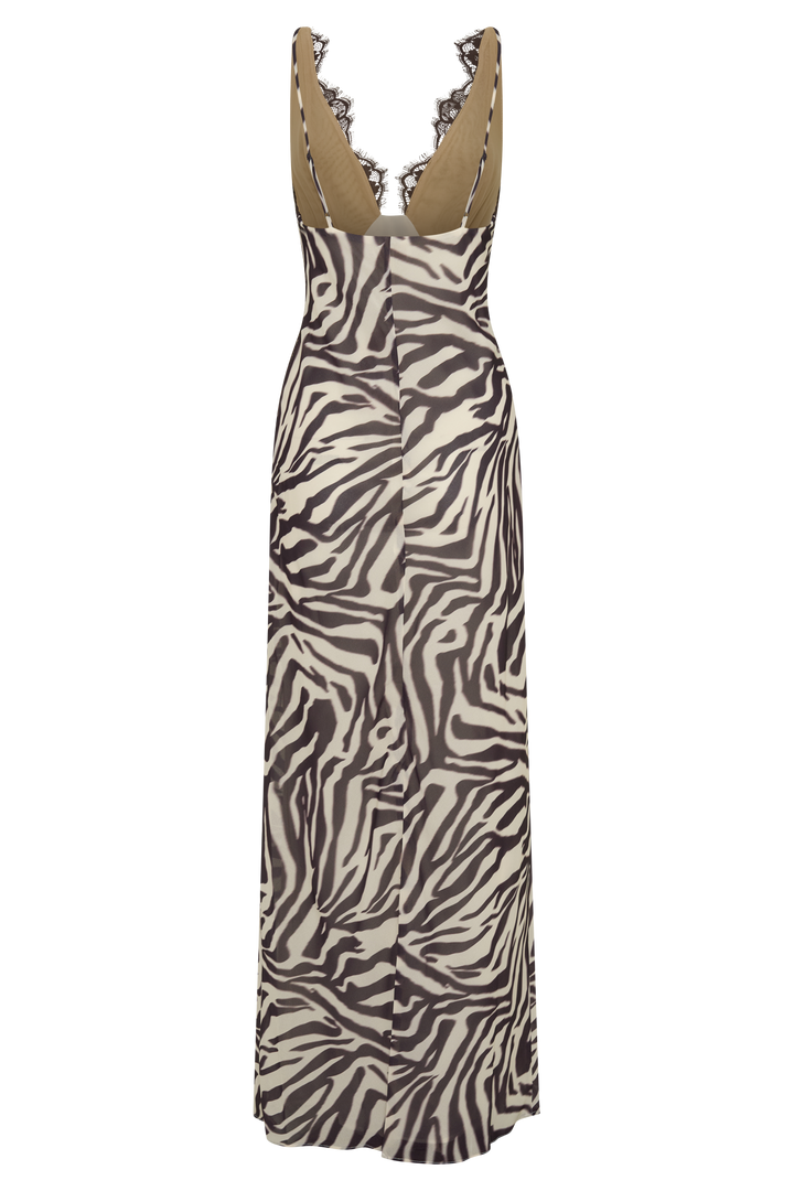 Angeline Lace And Chiffon Maxi Dress - Abstract Zebra Print