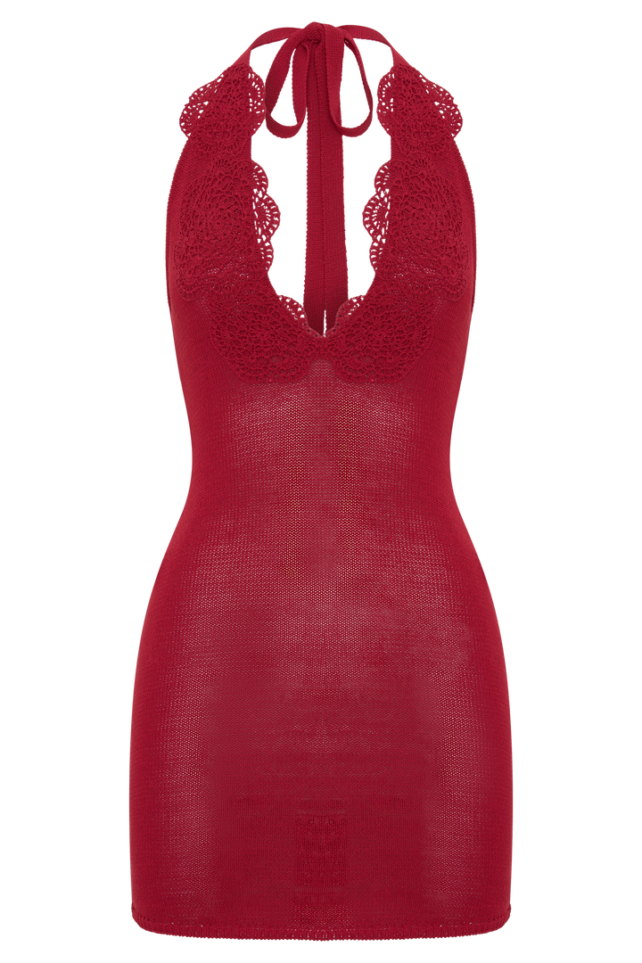 Bohdie Crochet Halter Mini Dress - Pomegranate
