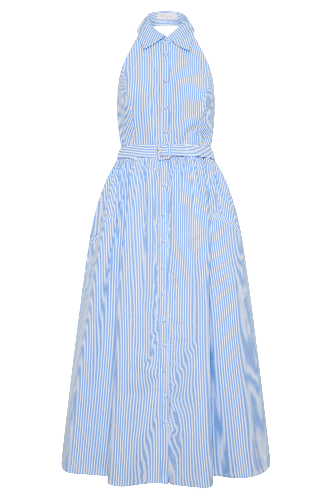 Cindy Collared Midi Dress - Blue Pinstripe
