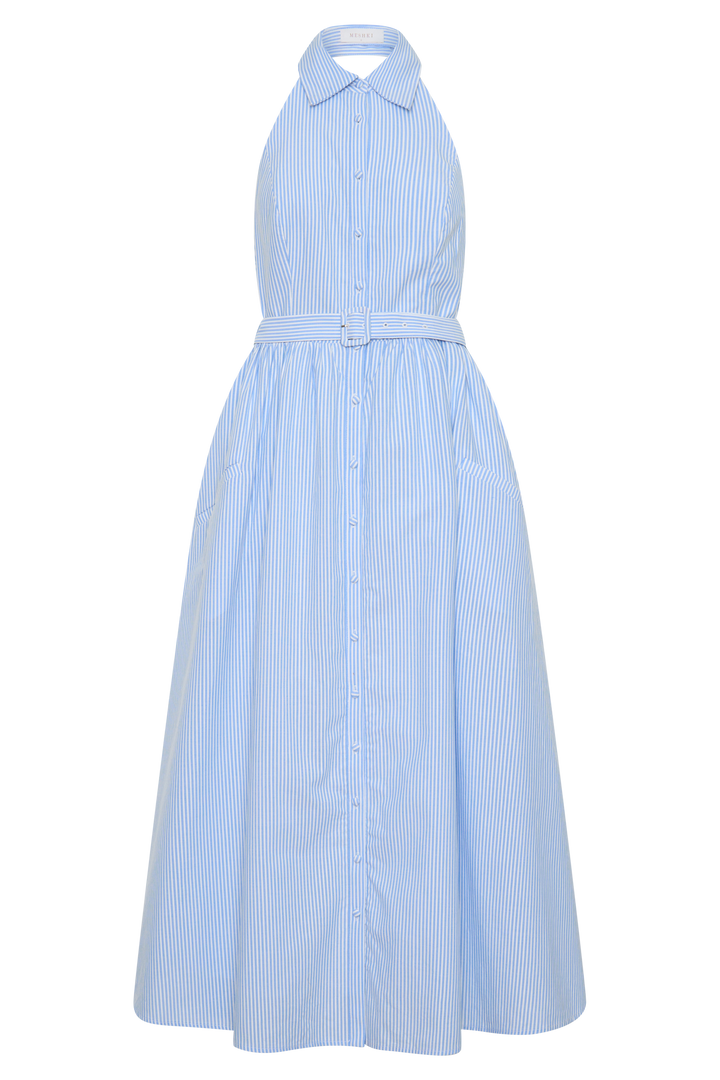 Cindy Collared Midi Dress - Blue Pinstripe