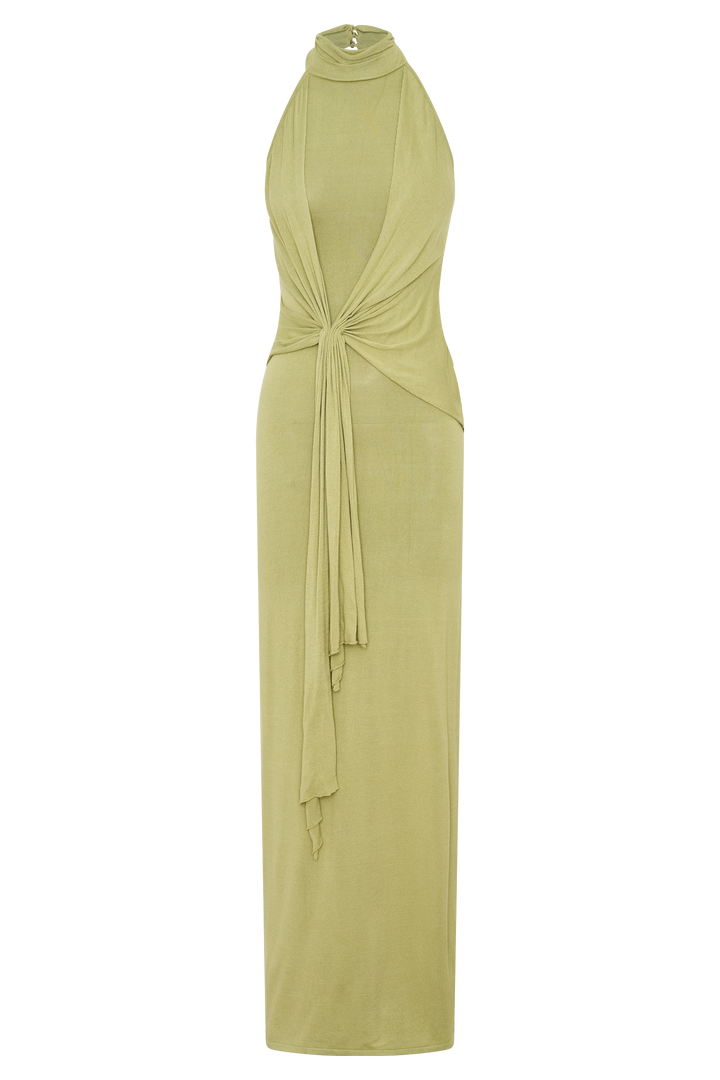Cindylou Halter Knit Maxi Dress - Light Olive