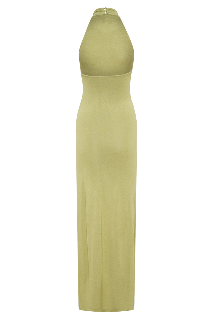 Cindylou Halter Knit Maxi Dress - Light Olive