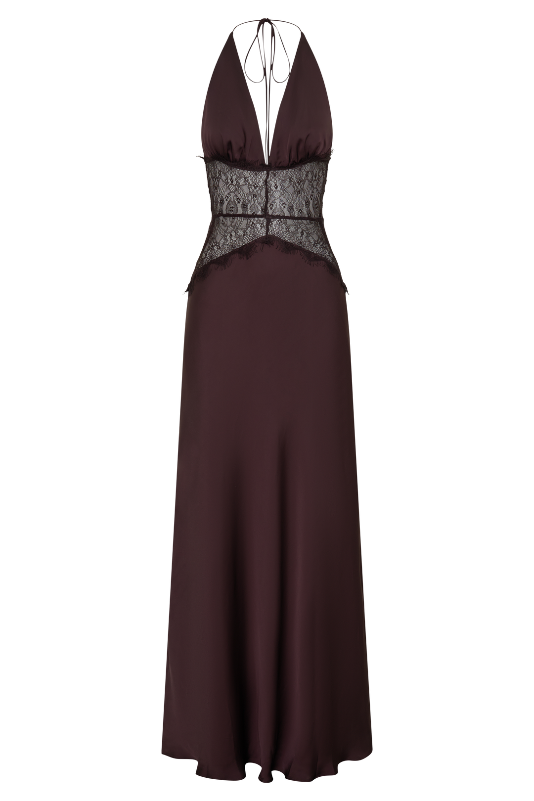 Dinah Lace And Satin Maxi Dress - Chocolate
