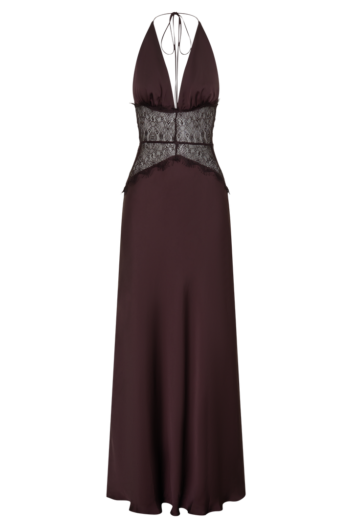 Dinah Lace And Satin Maxi Dress - Chocolate