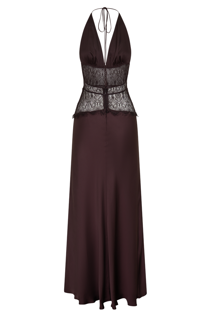 Dinah Lace And Satin Maxi Dress - Chocolate