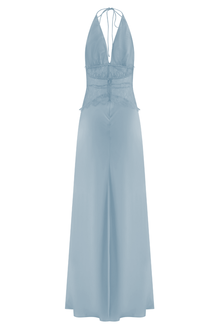 Dinah Lace And Satin Maxi Dress - Cornflower Blue