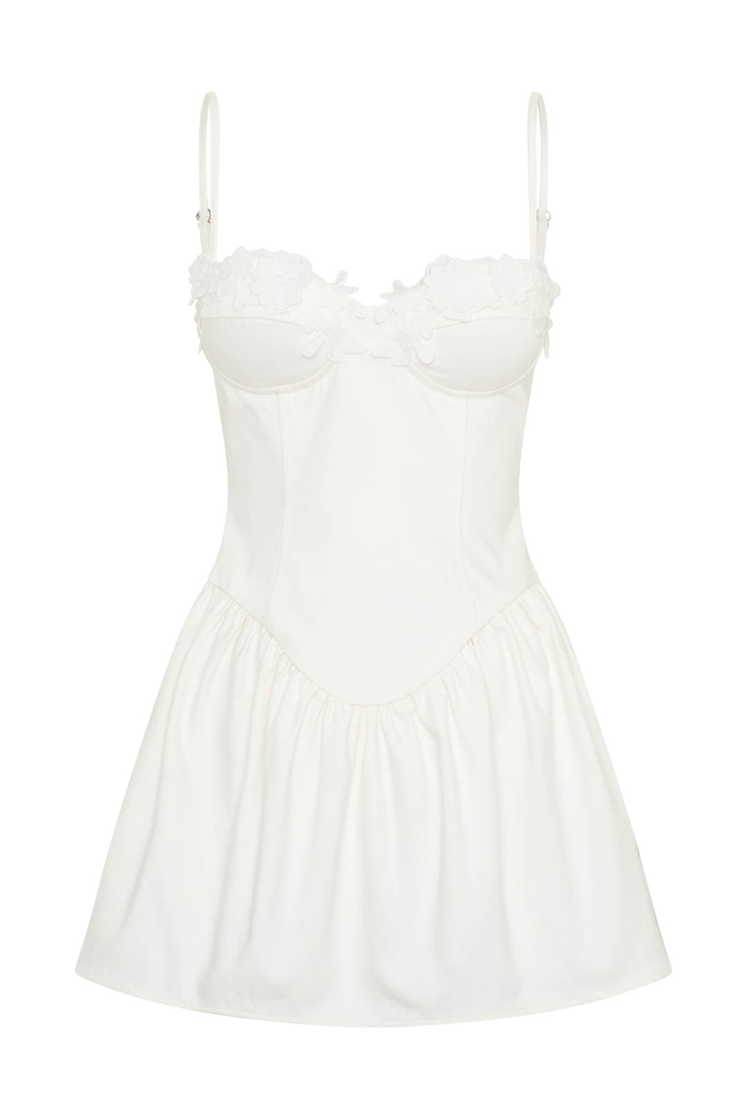 Emary Applique Denim Bustier Mini Dress - White