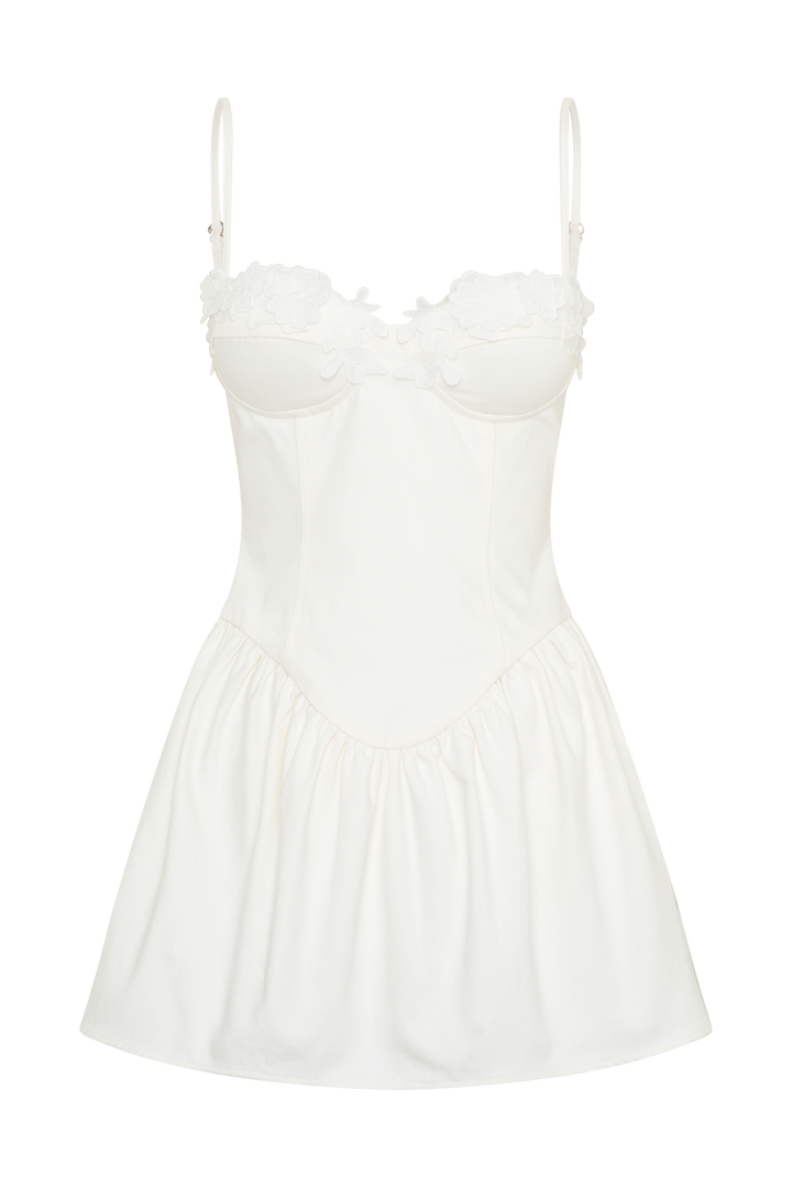Emary Applique Denim Bustier Mini Dress - White