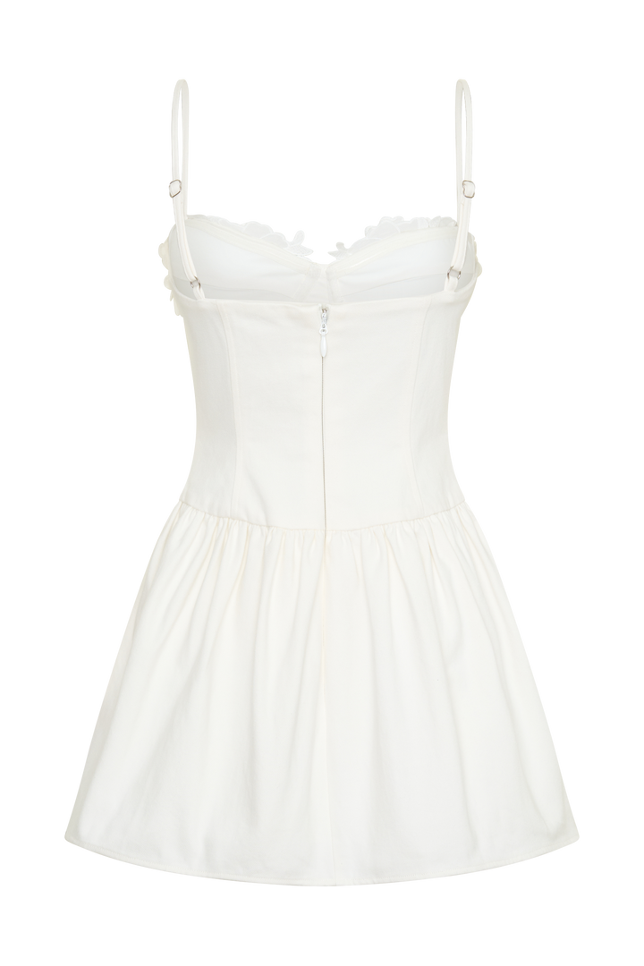 Emary Applique Denim Bustier Mini Dress - White