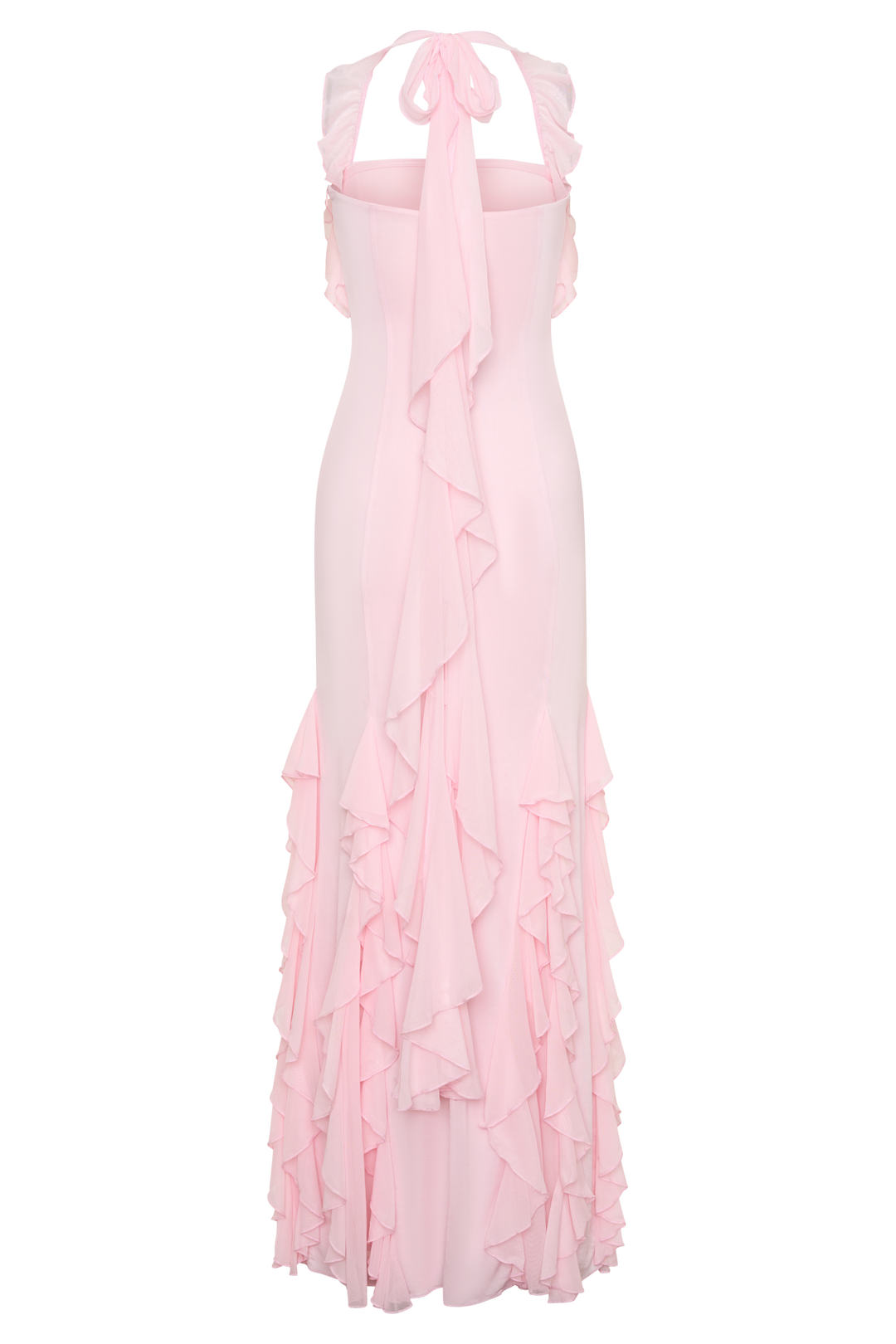 Etta Ruffle Slinky Maxi Dress - Pale Pink