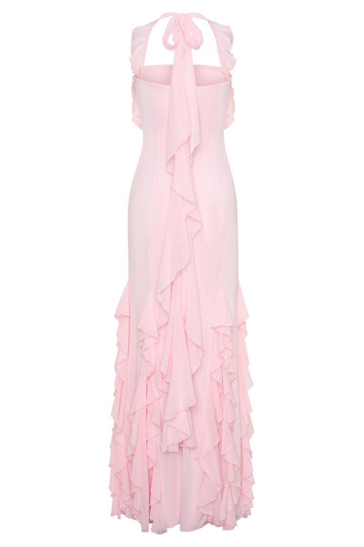 Etta Ruffle Slinky Maxi Dress - Pale Pink