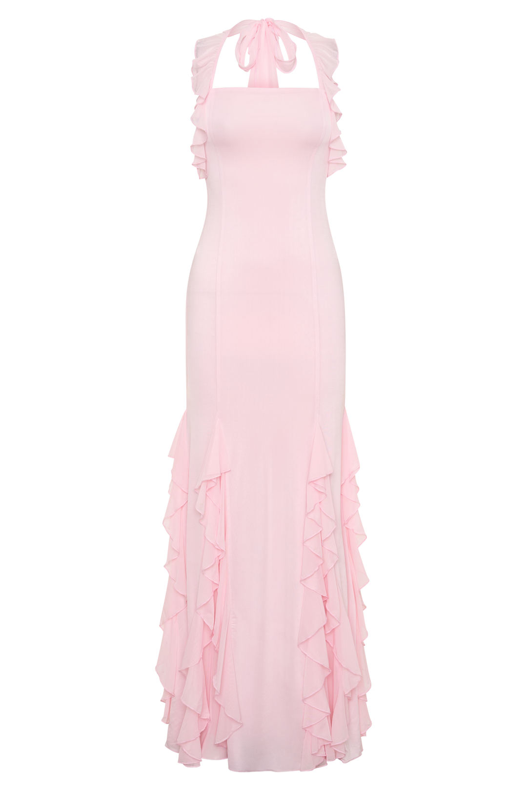Etta Ruffle Slinky Maxi Dress - Pale Pink