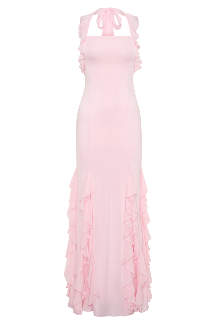 Etta Ruffle Slinky Maxi Dress - Pale Pink