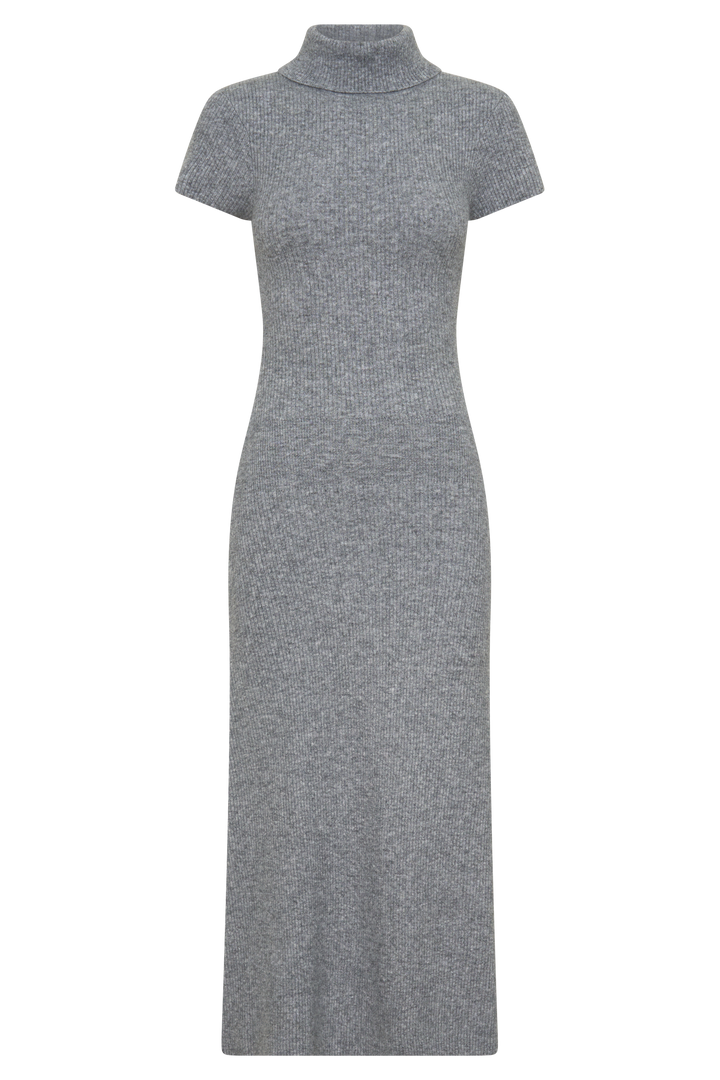 Goldie High Neck Knit Midi Dress - Grey Marle