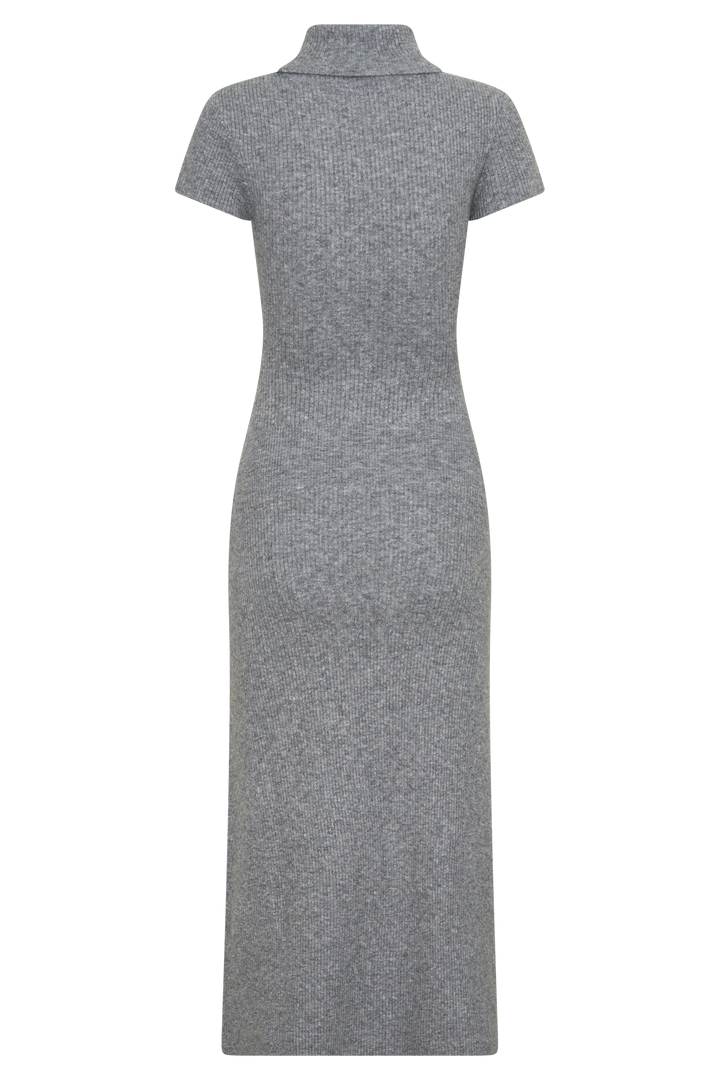 Goldie High Neck Knit Midi Dress - Grey Marle