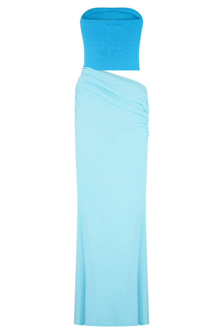Jasiel Strapless Knit Maxi Dress - Cyan Blue