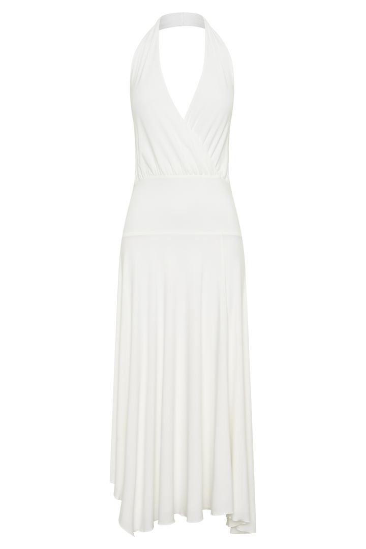 Krish Hankie Halter Midi Dress - White