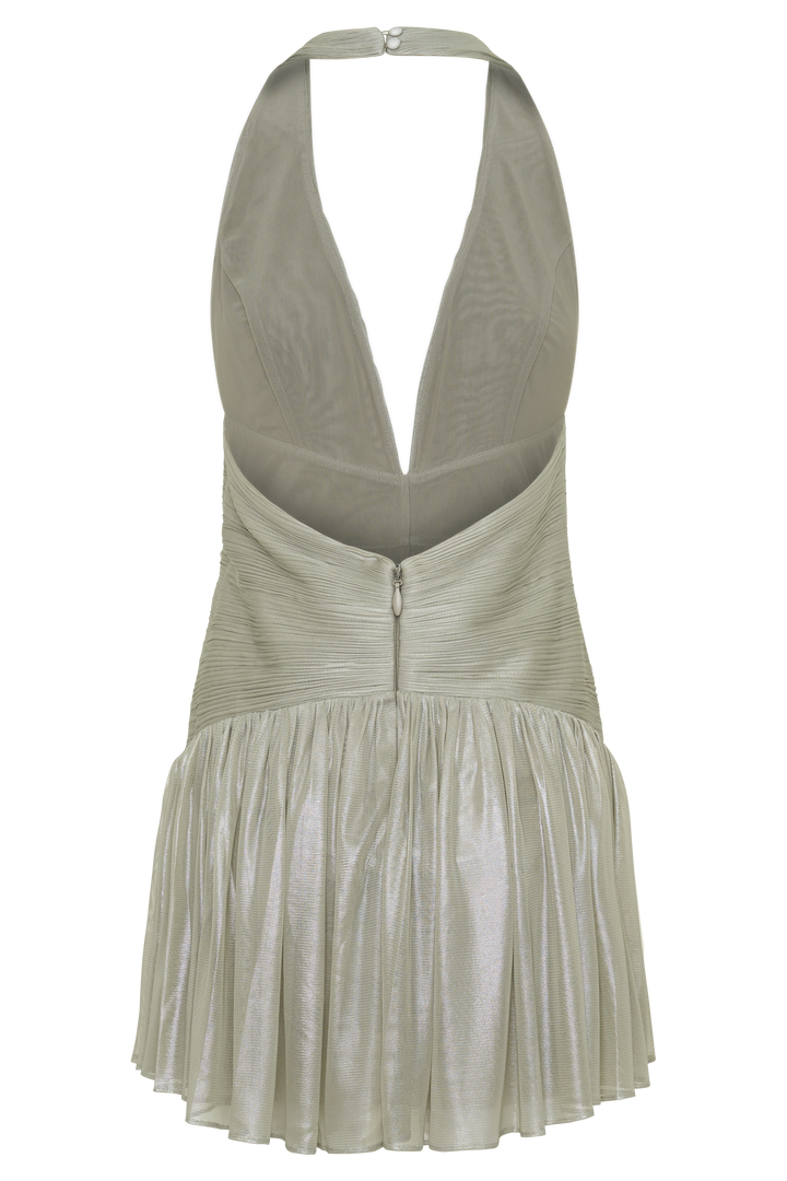 Lucille Halter Pleated Mini Dress - Silver