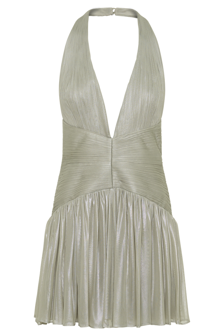 Lucille Halter Pleated Mini Dress - Silver